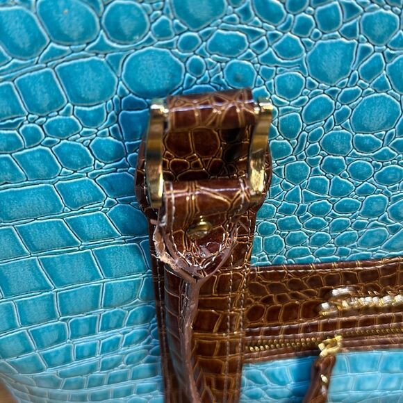 Samantha Brown Blue Croc Embossed Accents Tote Travel Bag Carry On Purse Handbag - Picture 15 of 16